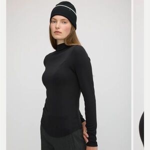 Kit & Ace Long Sleeve Mock neck stretchy lycra spandex nylon blend brown L